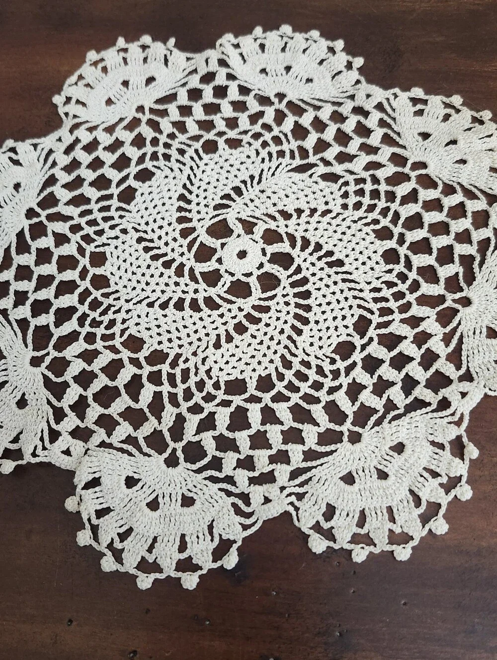 Handmade Vintage Crochet Doily Beige 9